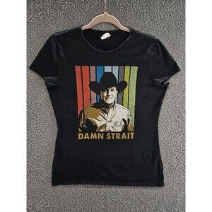 George Strait Shirt Womens Medium Damn Strait Black Country Music Band Tee